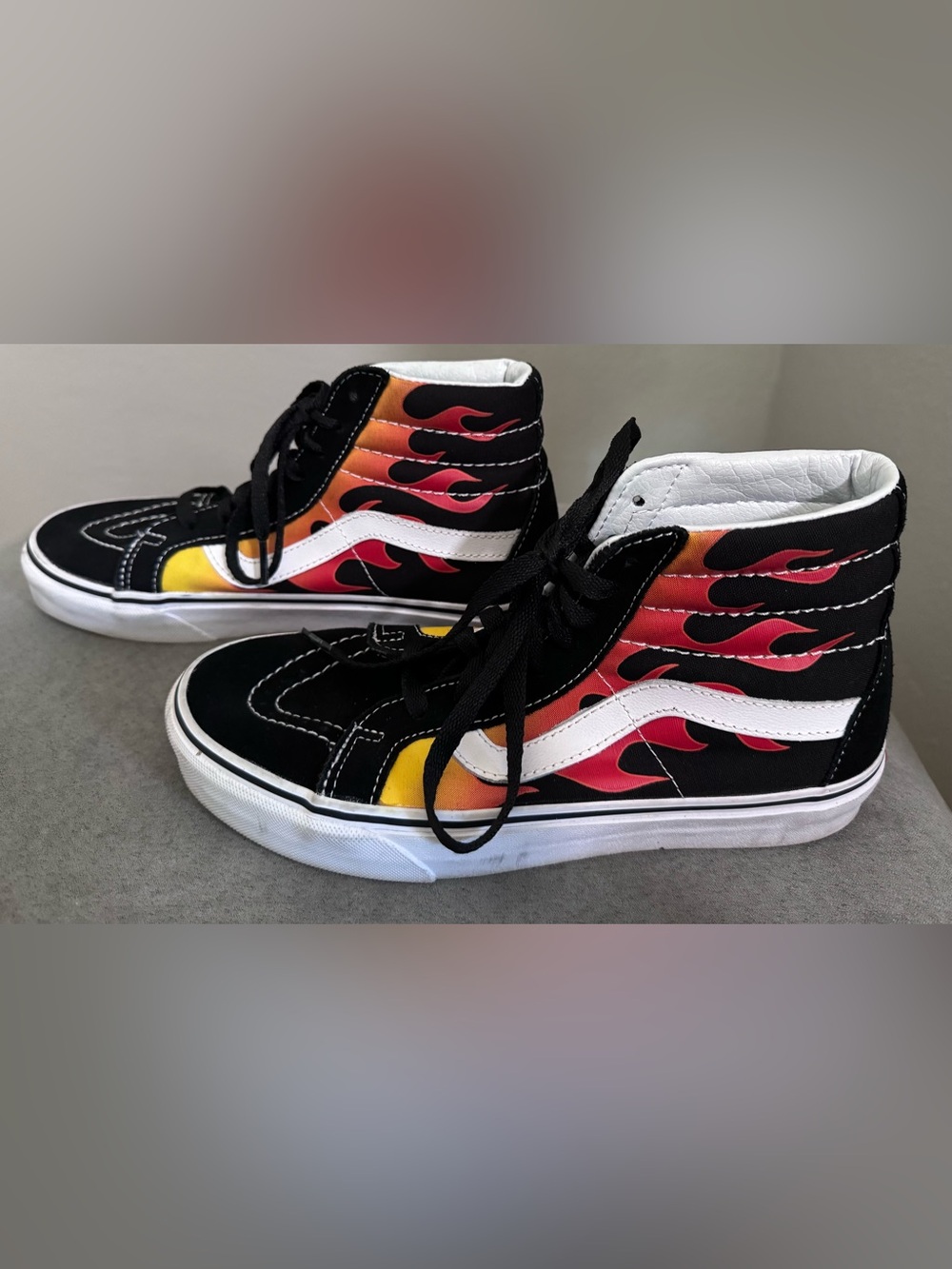 Vans Mens High-Top Sneakers with Red & Yellow Flame Design, SK8, Mens Size 6.5.